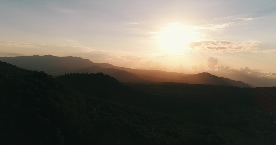 Bakuriani Summer drone footage mountines and sunset