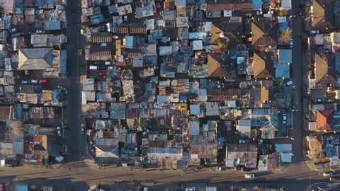 Aerial view of the densely populated Alexandra township. Social distancing to prevent Covid-19 is almost impossible due to poverty and overcrowding.  Gauteng Province, South Africa