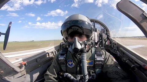 CIRCA 2019 - Student pilots learn and practice basic maneuvers in a T-38 Talon at Vance Air Force Base, Oklahoma.