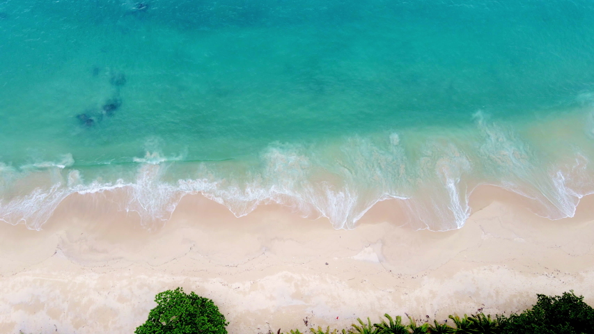 4K UHD Aerial view top view Beautiful topical beach with white sand. Top view empty and clean beach. Beautiful Phuket beach is famous tourist destination at Andaman sea. | Shutterstock HD Video #1055862545
