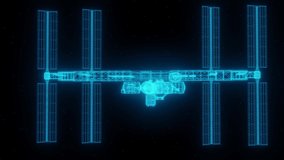 3D Render animation of schematic wireframe of the ISS. Wireframe Hologram of Space Station rotating. - Powered by Shutterstock - Get 15% off with code: PIKWIZARD15