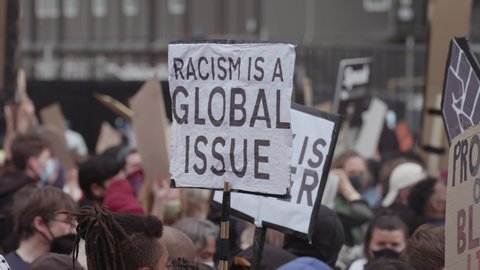 LONDON, ENGLAND - JUNE 07, 2020: Activists demand justice in massive Black Lives Matter protest (US Embassy London)