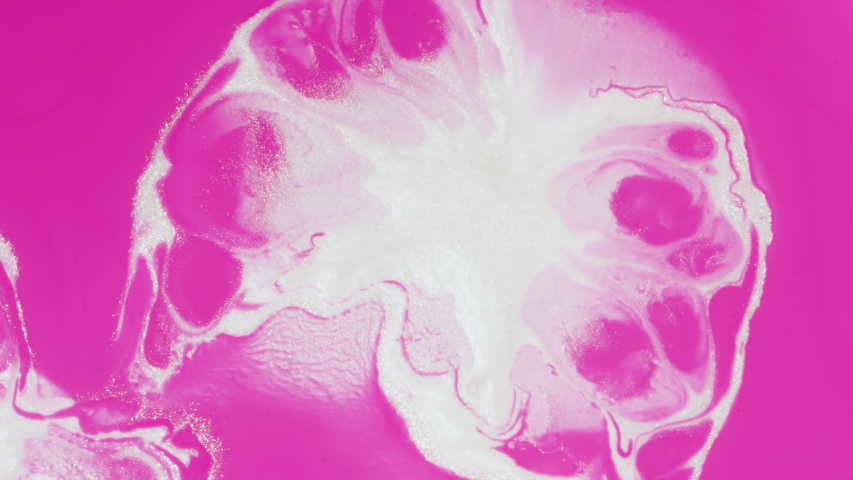 White Particles flowing on Pink Bakcground, Flow Series 4. Macro Abstract liquid paint visuals. VJ, Vlogger and motion Art concepts.