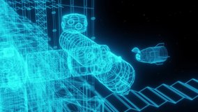 3D Render animation of schematic wireframe of the ISS. Wireframe Hologram of Space Station rotating. - Powered by Shutterstock - Get 15% off with code: PIKWIZARD15