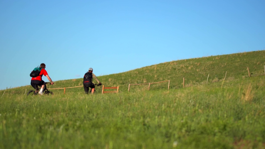 Mountain bikers riding in a trail