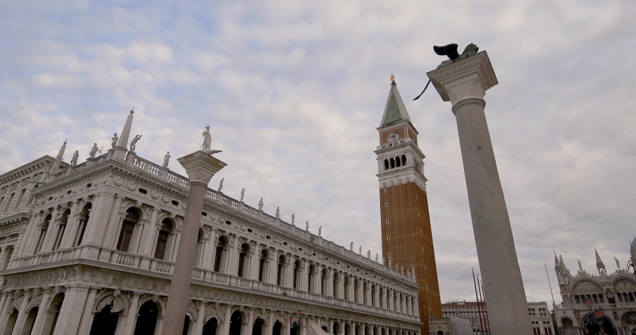 Gimbal POV shot of the Piazza San Marco in Venice Italy