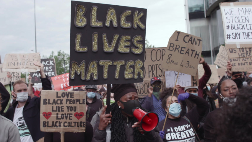 LONDON, ENGLAND - JUNE 07, 2020: Activists demand justice in massive Black Lives Matter protest (US Embassy London)
