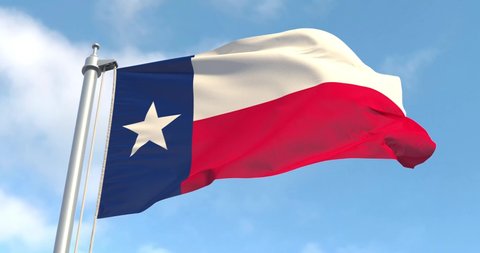 Texas flag on a flagpole waving in the wind in the sky. Wonderful intro for your projects. State of Texas in The United States of America.  Austin. Houston.