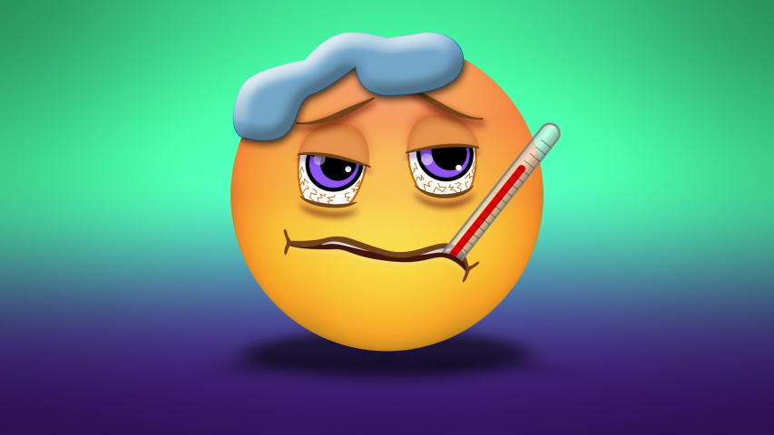 Sick emoji. Coughing, fever, high temperature, icepack. Recovering at the end. Loop-able. Coronavirus, Covid-19. Emoji is my own original design.  | Shutterstock HD Video #1055906660