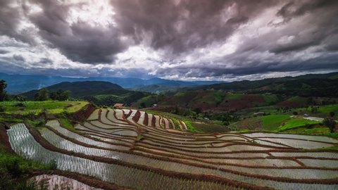 Beautiful scenery of Pa Pong Peang or Pa Bong Piang rice terrace in sunset, Chiang Mai in Thailand
