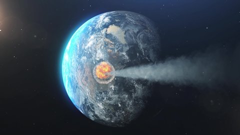 Ice Comet Hitting North america creating Large dust shockwave
Mushroom Cloud created over earth, 3d illustration, Outer space view
