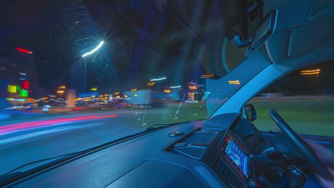 The automatic car driving with a virtual gps on the night road. hyperlapse