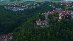 Aerial view from the old part of the city Krautheim in Germany. 