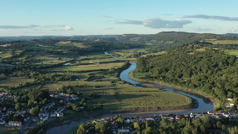 Aerial view of the Welsh town Caerleon in Wales, home of the Roman Amphitheatre