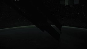 ISS Planet Earth seen behind dirty window from International Space Station ISS with Aurora Borealis from South Atlantic Ocean to Iran, Time Lapse . Images courtesy of NASA. Prores Full HD