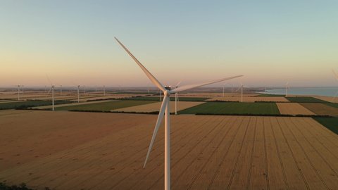 wind turbine power plant. drone view. Alternative green energy