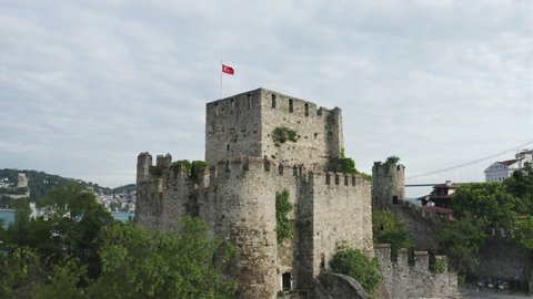 Aerial view of Anatolian Fortress in Istanbul. Empty Streets without people. Quarantine days. 4K Footage in Turkey