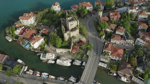 Aerial view of Anatolian Fortress in Istanbul. Empty Streets without people. Quarantine days. 4K Footage in Turkey