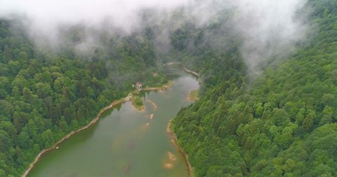 Aerial View of Fog Over The Lake Video stock