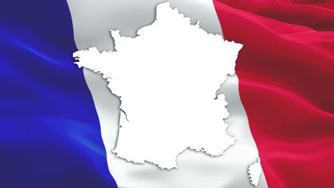 French map flag Paris waving in wind video footage Full HD. French map Flag background for Cote De Azur. France Flag Looping Closeup 1080p Full HD 1920X1080 footage. France Montmartre country flags HD