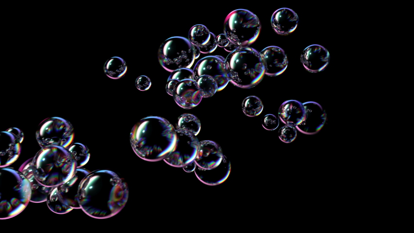 Soap Bubbles Fly Up and Burst on a Black Background. Beautiful Seamless Looped 3d Animation Ultra HD 4K 3840x2160 Royalty-Free Stock Footage #1055940359