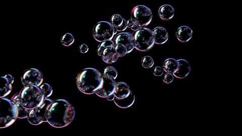 Soap Bubbles Fly Up and Burst on a Black Background. Beautiful Seamless Looped 3d Animation Ultra HD 4K 3840x2160: film stockowy