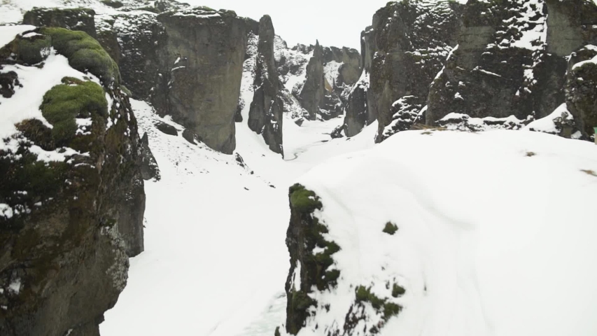  beautiful snowy canyon of Iceland in winter