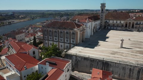 Drone shot of Joanina Library building, on the Coimbra University meeting square