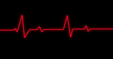4k animation heart beat with neon red line on black background. 4k seamless loop animation.
