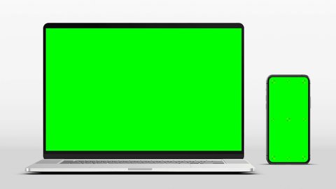 Laptop and smartphone green screen slide into the camera frame, indicators and luma matte included