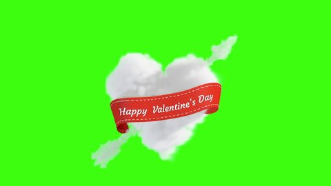 Abstract Arrow through Romantic Heart made out of clouds on green screen
