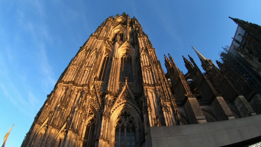 DOLLY SHOT - The Cologne Cathedral (Kolner Dom), Roman Catholic cathedral church, located in the city of Cologne, Germany. It is the largest Gothic church in northern Europe.