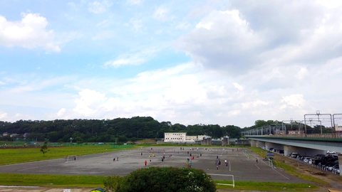Soccer practice field on the Tama River