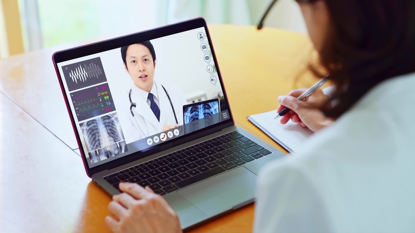 Remote medicine concept. Online clinic. Telemedicine. Video conference. Royalty-Free Stock Footage #1055971865