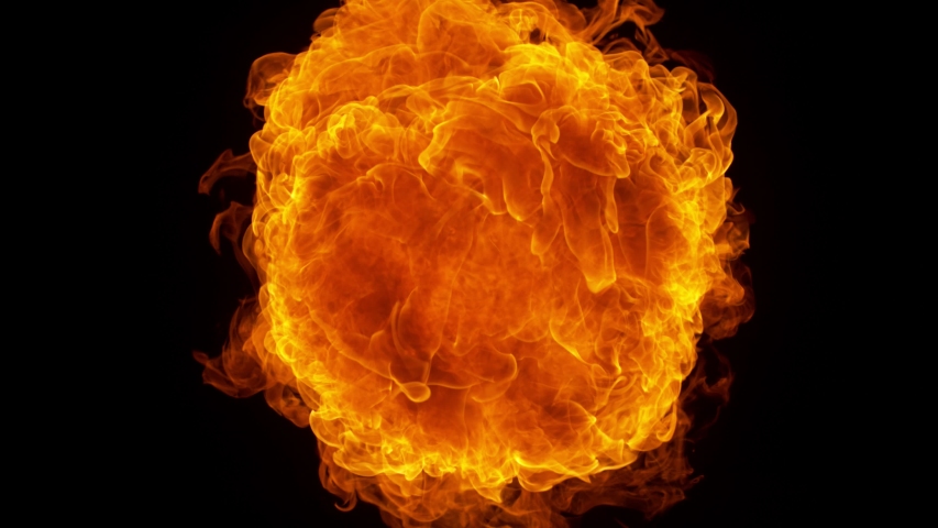 Super slow motion of fire blast isolated on black background. Filmed on high speed camera, 1000 fps