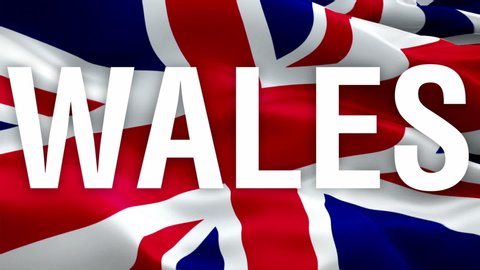 Wales on British flag video waving in wind background for text. Welsh UK British Flag background. United Kingdom Flag Looping Closeup footage.United Kingdom London country flags video for film,news
