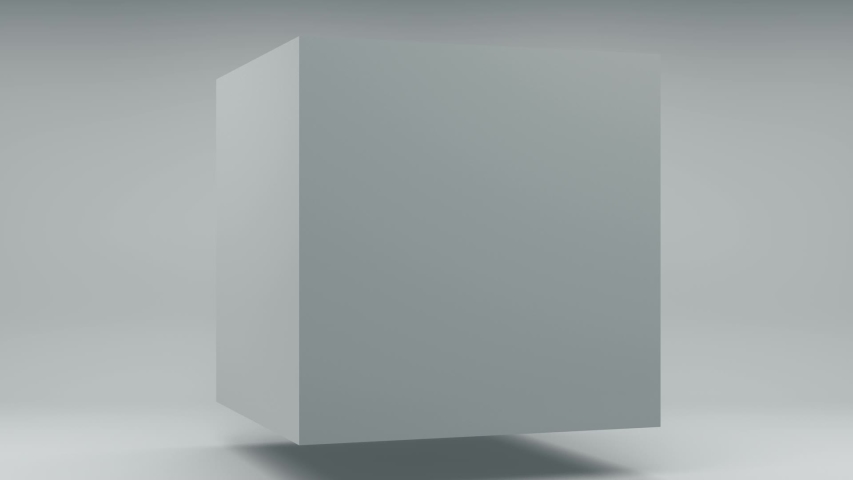Abstract 3D animation of a white cube that splits into many small cubes in zero gravity. The cubes change size, but then the geometry and shape are restored. Royalty-Free Stock Footage #1055981687