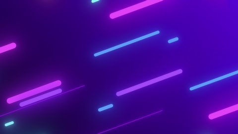 Abstract 2D animation background of glowing diagonal lines streaming across the screen. Deep blues and vibrant purples and pinks. 
