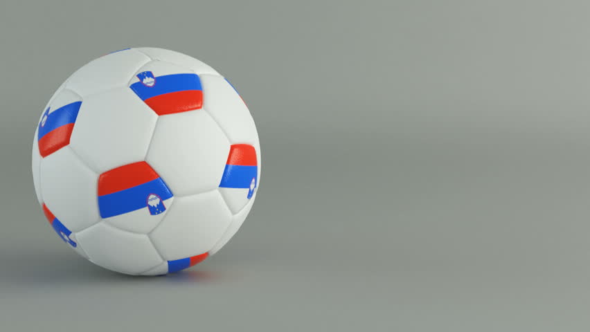 3D Render of spinning soccer ball with flag of Slovenia