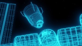 3D Render animation of schematic wireframe of the ISS. Wireframe Hologram of Space Station rotating. - Powered by Shutterstock - Get 15% off with code: PIKWIZARD15