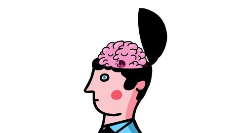 Cartoon sleeping brain inside head as a symbol. Not creative man. Good for any video material with concept like training or for explainers.