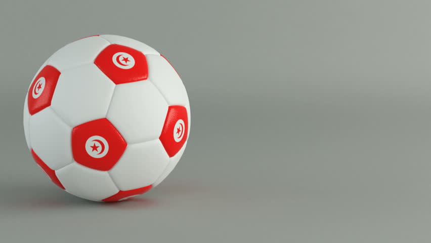 3D Render of spinning soccer ball with flag of Tunisia