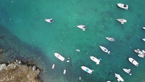Moorings of Boats in Clear Pacific Ocean Waters - Catalina Island Stillness Aerial View