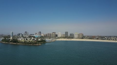 Aerial View of Approaching Downtown Long Beach in California