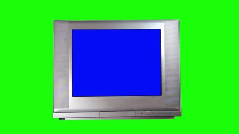 Retro TV with Green Screen on Green Background. Zoom In.