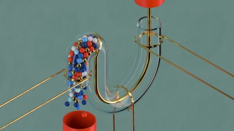 Colorful 3d render of looped animation sequence with pushing of reflective balls into deformed tube. Looped background. Video de stock