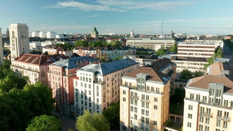 Aerial view of urban residential area in Stockholm, Sweden