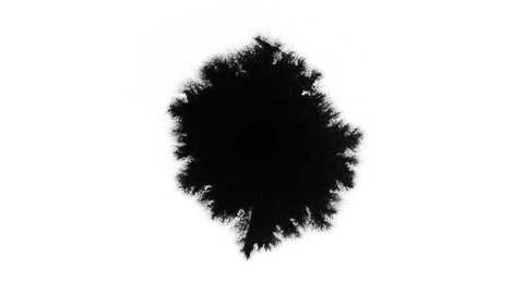 Set of 5 video clips of black expanding paint stains on white backdrop. Can be used as a graphic element or as a luma matte to reveal images.