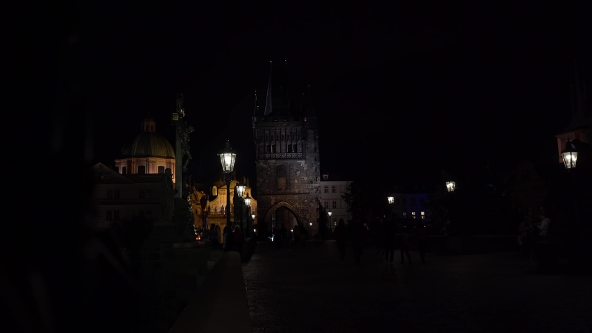 
old memorial tower from the 14th century near Charles Bridge in the center of Prague overnight and lighting.
Old Town Bridge Tower