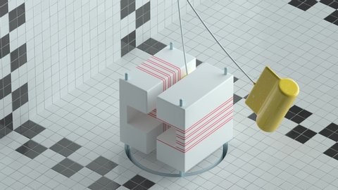 3d render of looped animation with geometric shapes fits into notches. Infinite animation. Satisfying calm video with swinging objects.
